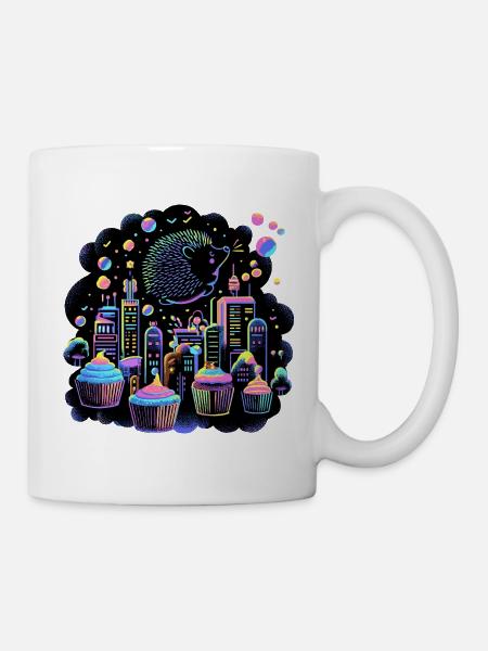 Neon Cupcake Stadt Igel - Tasse - Weiß