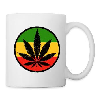 A cannabis leaf within a red yellow green circle - Mug - white - Right