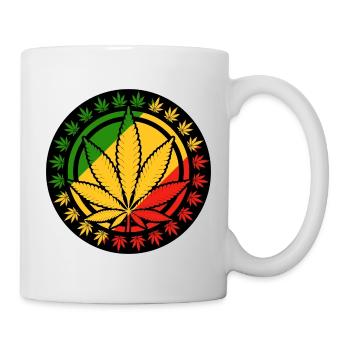 A cannabis leaf within a red yellow green circle - Mug - white - Right
