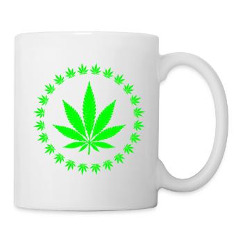 Bright Green Cannabis Leaf Ring Design - Mug - white - Right
