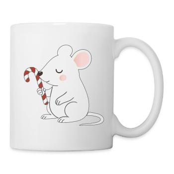 Cute Mouse with Candy Cane – Cute Cartoon - Mug - white - Right