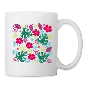 Tropical flowers with hibiscus flowers Monstera - Mug - white - Right