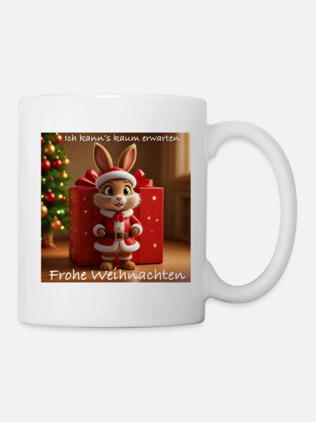 Weihnachtshase im Santa-Outfit - Tasse - Weiß