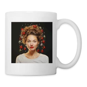 Jeune femme en portrait de couronne de cheveux de Noël - Mug blanc - blanc - Droite