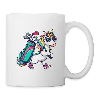 Lustiger Einhorn-Golfer Cartoon Cooles Golftier - Tasse - Weiß - Rechts
