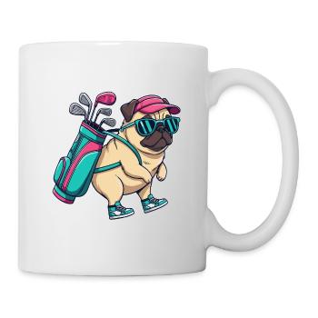Lustiger Mops Golfer Cartoon Cooles Golftier - Tasse - Weiß - Rechts