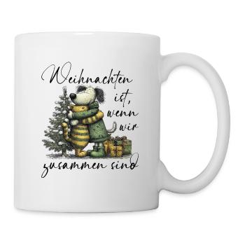 Winterliche Kuschelfreunde Hund Katze Weihnachten - Tasse - Weiß - Rechts