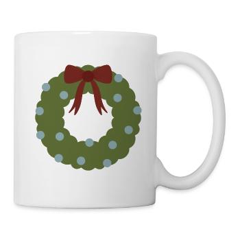 Grüner Kranz mit roter Schleife - Tasse - Weiß - Rechts