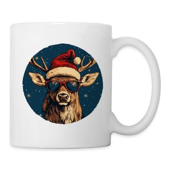 Renne au chapeau du Père Noël avec lunettes de soleil - Mug blanc - blanc - Droite