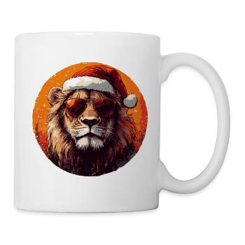 Lion avec un bonnet de Père Noël et des lunettes de soleil - Mug blanc - blanc - Droite