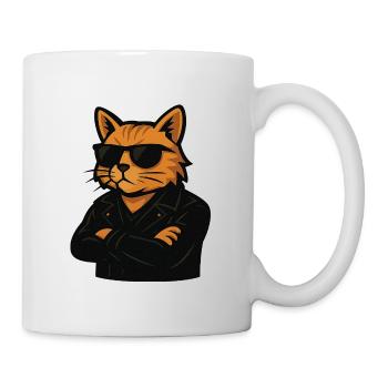 Coole Katze mit Sonnenbrille im Lederlook - Tasse - Weiß - Rechts