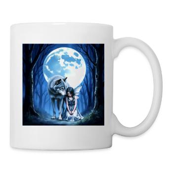 Loup et Fée Sous la Lune Bleue - Mug blanc - blanc - Droite