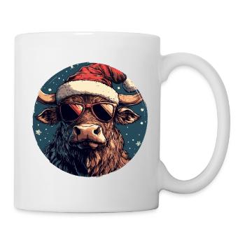 Taureau de bœuf avec chapeau de Père Noël et lunettes de soleil - Mug blanc - blanc - Droite