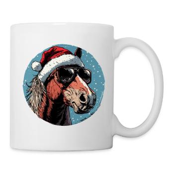 Weihnachts-Pferd mit Sonnenbrille - Tasse - Weiß - Rechts