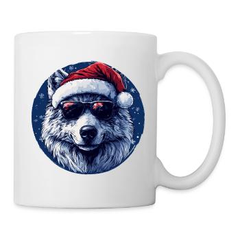 Wolf with Christmas hat and sunglasses - Mug - white - Right