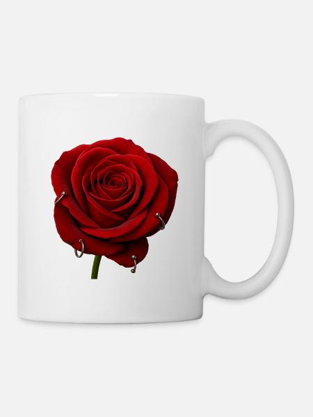 Rote Rose mit Piercings - Tasse - Weiß