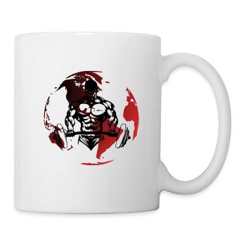 Bodybuilding-Silhouette auf Red Globe - Tasse - Weiß - Rechts