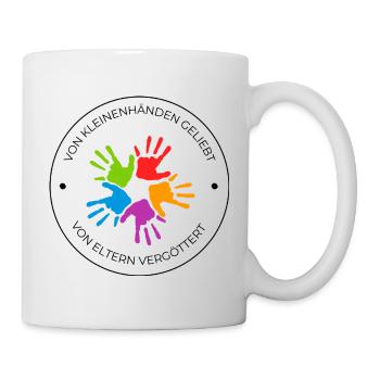 Von kleinen Händen geliebt – Bunte Handabdrücke - Tasse - Weiß - Rechts