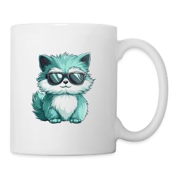 Cute Fluffy Cat Cartoon Kawaii Wearing Sunglasses - Mug - white - Right