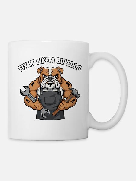 Bulldog Reparaturheld Shirtdesign - Tasse - Weiß