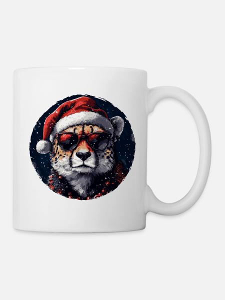 Leopard Santa mit Sonnenbrille - Tasse - Weiß