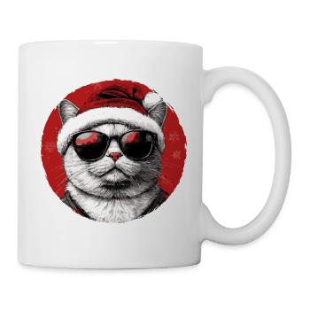 Weihnachtskatze mit Sonnenbrille - Tasse - Weiß - Rechts