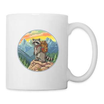 Niedlicher Waschbär Wandern Camping Bergabenteuer - Tasse - Weiß - Rechts
