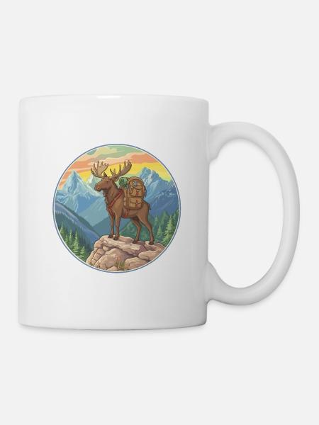 Randonnée de l’orignal mignon, camping en montagne - Mug blanc - blanc