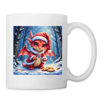 Bezaubernder Weihnachtsdrache im verschneiten Wald - Tasse - Weiß - Rechts