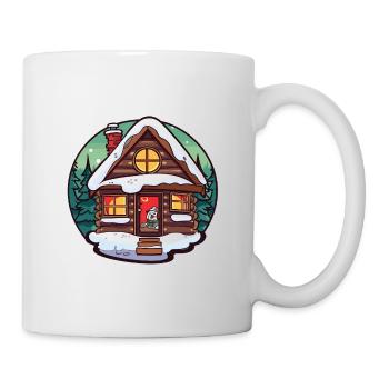 Dessin animé de cabane d’hiver avec chat - Mug blanc - blanc - Droite
