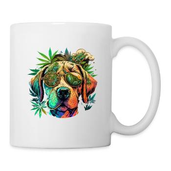 Chien coloré avec des lunettes de soleil et du cannabis - Mug blanc - blanc - Droite