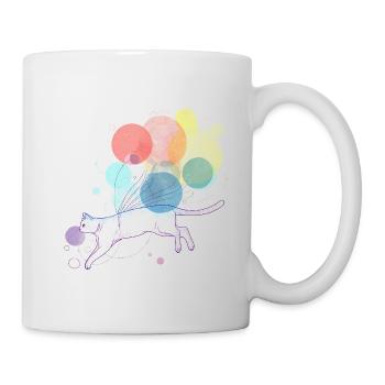 Colorful Cat with Floating Balloons Illustration - Mug - white - Right