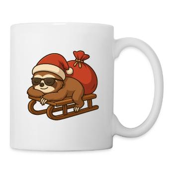 Cooles Weihnachtsfaultier auf Schlitten - Tasse - Weiß - Rechts