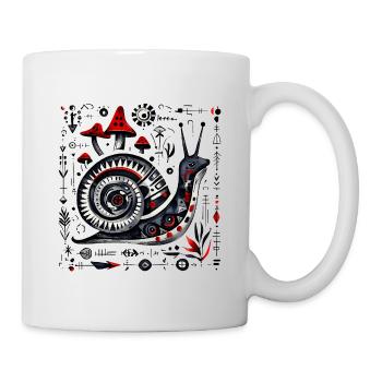 Folk Art Schnecke mit Pilzen – Retro Design  - Tasse - Weiß - Rechts