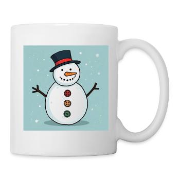 Bunter Schneemann mit Knöpfen - Tasse - Weiß - Rechts