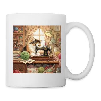 Câlins à la machine à coudre de Cat Studio - Mug blanc - blanc - Droite