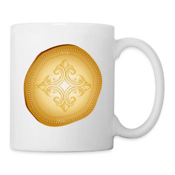 Antike goldene Münze mit ornamentalem Kreuzmotiv - Tasse - Weiß - Rechts