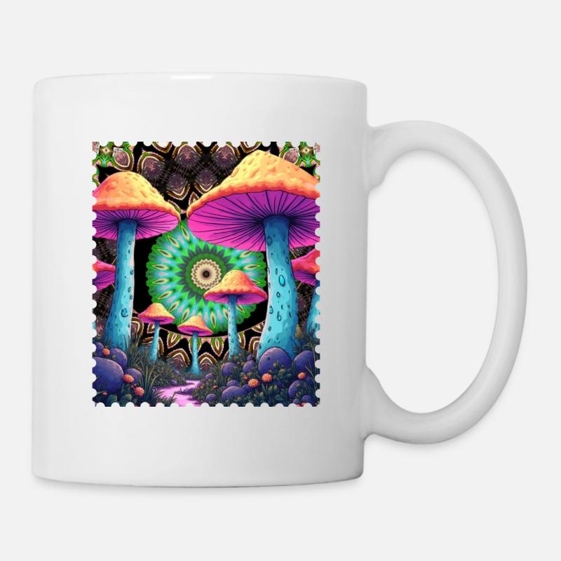 Champignons psychédéliques dans la forêt de mandala - Mug blanc - blanc
