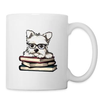 Cute Westie Dog Reading Book with Glasses - Mug - white - Right