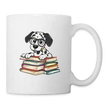 Mignon livre de lecture de chien dalmatien avec lunettes - Mug blanc - blanc - Droite