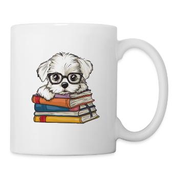 Mignon livre de lecture pour chiens maltais avec des lunettes - Mug blanc - blanc - Droite