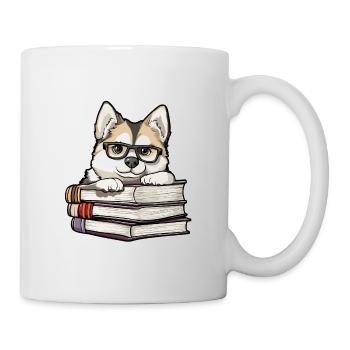 Un mignon livre de lecture de chien Akita avec des lunettes - Mug blanc - blanc - Droite