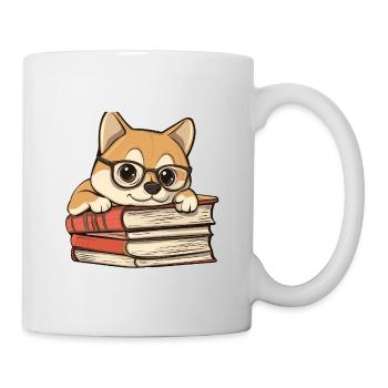 Mignon livre de lecture de chien Shiba Inu avec des lunettes - Mug blanc - blanc - Droite