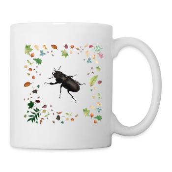 Hirschkäfer mit Herbstlaub - Tasse - Weiß - Rechts