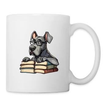 Mignon livre de lecture de chien dogue allemand avec lunettes - Mug blanc - blanc - Droite
