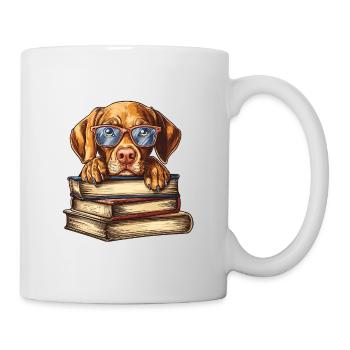 Mignon livre de lecture de chien Vizsla avec des lunettes - Mug blanc - blanc - Droite