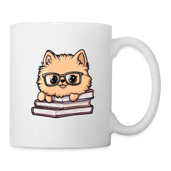 Mignon livre de lecture pour chiens poméraniens avec des lunettes - Mug blanc - blanc - Droite