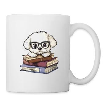 Mignon livre de lecture de chien Bichon Frisé avec lunettes - Mug blanc - blanc - Droite