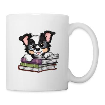 Livre de lecture de chien collet mignon avec des lunettes - Mug blanc - blanc - Droite