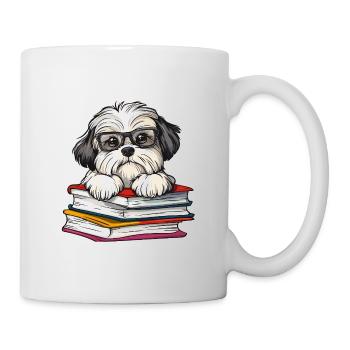 Mignon livre de lecture de chien havanais avec des lunettes - Mug blanc - blanc - Droite